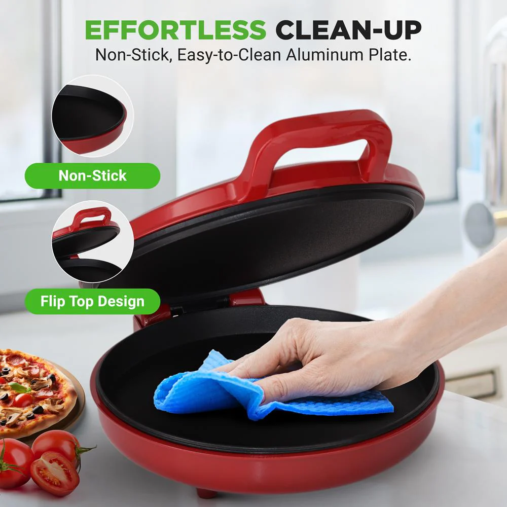 Countertop Pizza Maker, Quick 12" Pizzas, Non-Stick Aluminum, Red - Image 6