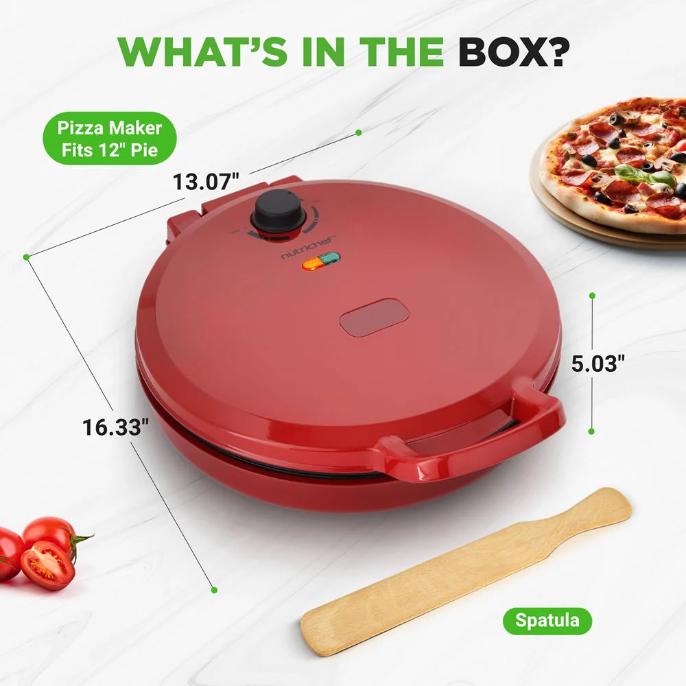 Countertop Pizza Maker, Quick 12" Pizzas, Non-Stick Aluminum, Red - Image 7