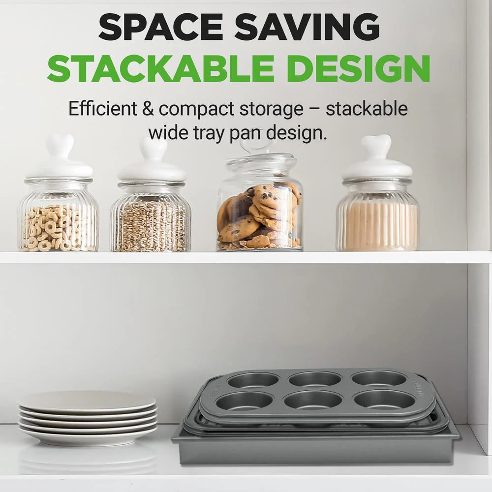 6-Piece Non-Stick Bakeware Set, Stackable Carbon Steel, Gray - Image 9