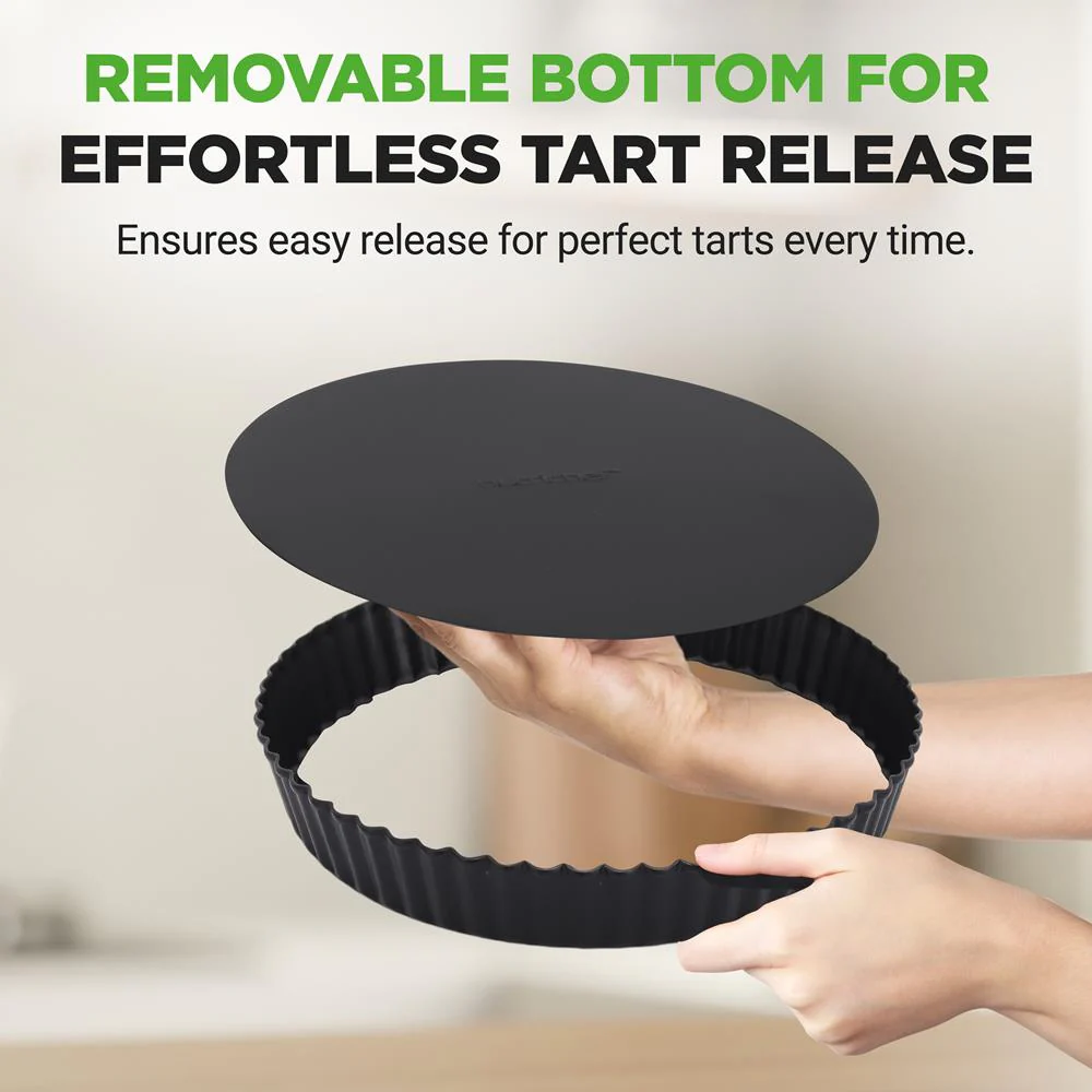 2 Round Tart Pans, Nonstick Carbon Steel, Removable Base, 9 Inch - Image 3