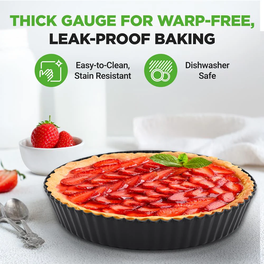 2 Round Tart Pans, Nonstick Carbon Steel, Removable Base, 9 Inch - Image 6
