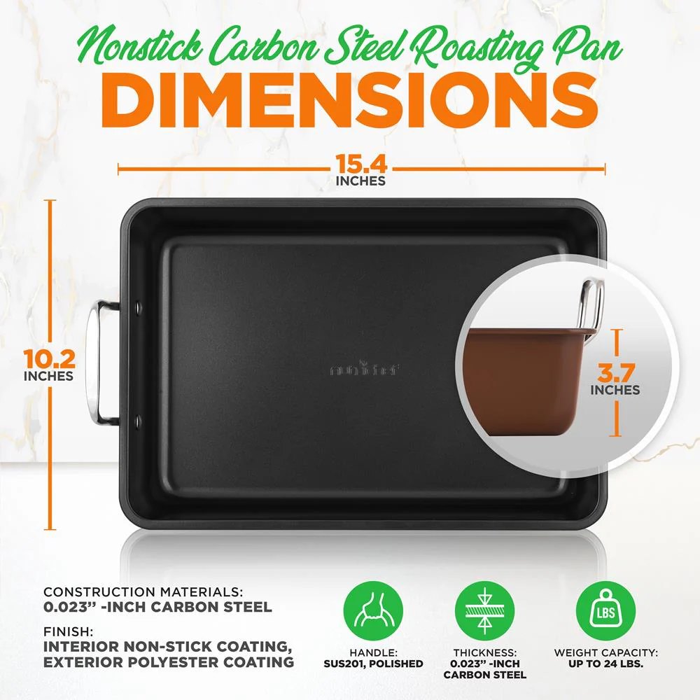 Nonstick Carbon Steel Roasting Pan With Wire Handle - Image 2