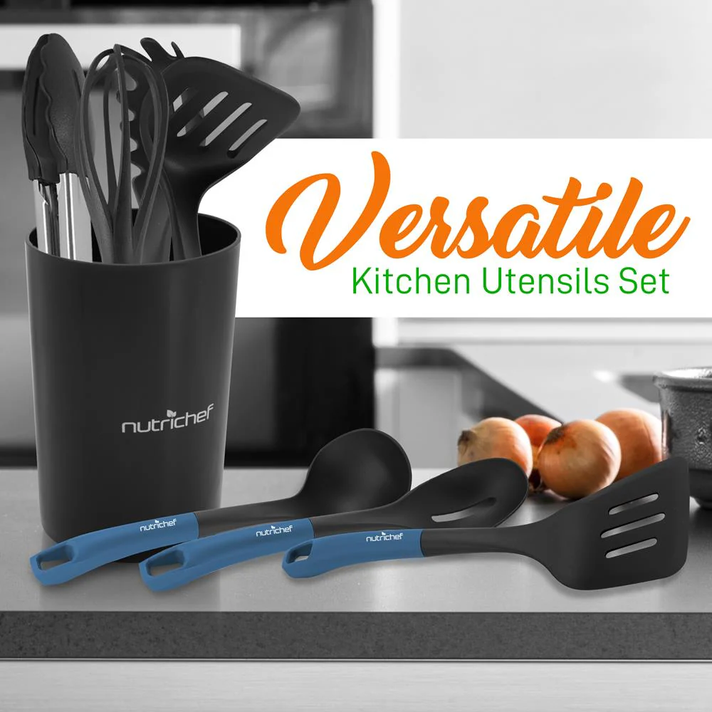 10-Piece Non-Stick Silicone Utensils Set - Heat Resistant, Blue - Image 6