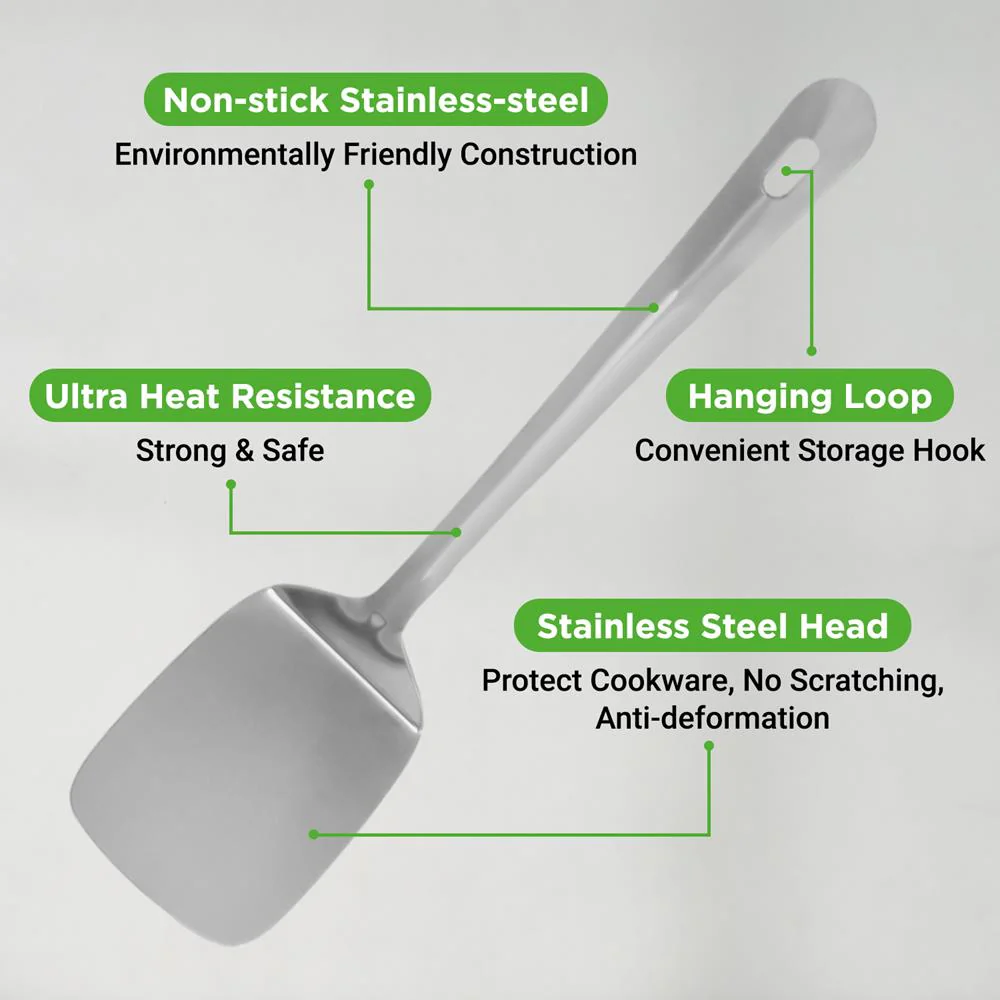 10 Pcs. Stainless Steel Kitchen Utensils Set  - Nonstick & Heat Resistant With High-Quality Ss Utensil Holder, Spoon, Slotted Spoon, Turner, Slotted Turner, Ladle, Pasta Server, Server, Food Tong, Masher And Whisk - Image 3