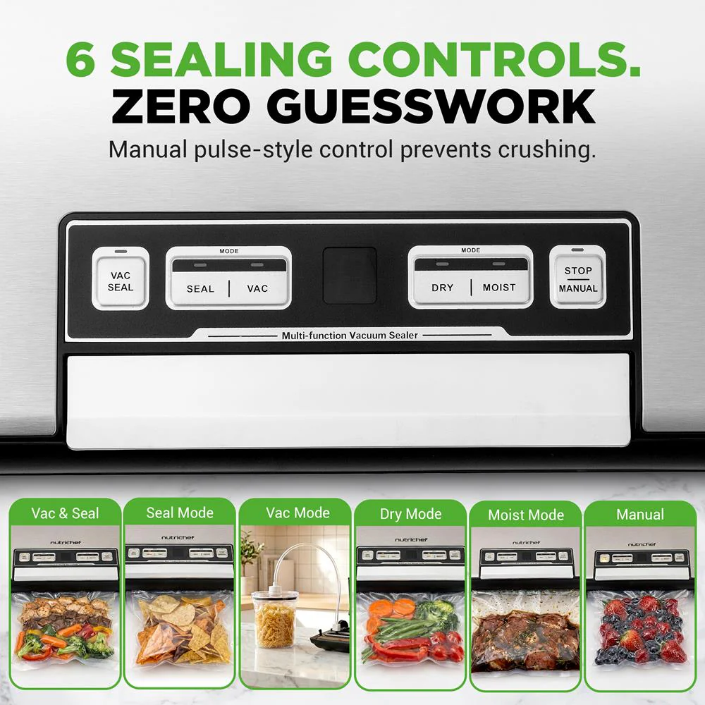 Nutrichef Vacuum Sealer Machine - 80Kpa Automatic Food Sealer With Built-In Cutter, Storage Bag Compartment, Air Suction Hose, 1 Roll & 5 Vacuum Bags For Meal Prep, Bulk Storage & Food Portioning (Silver) - Image 2