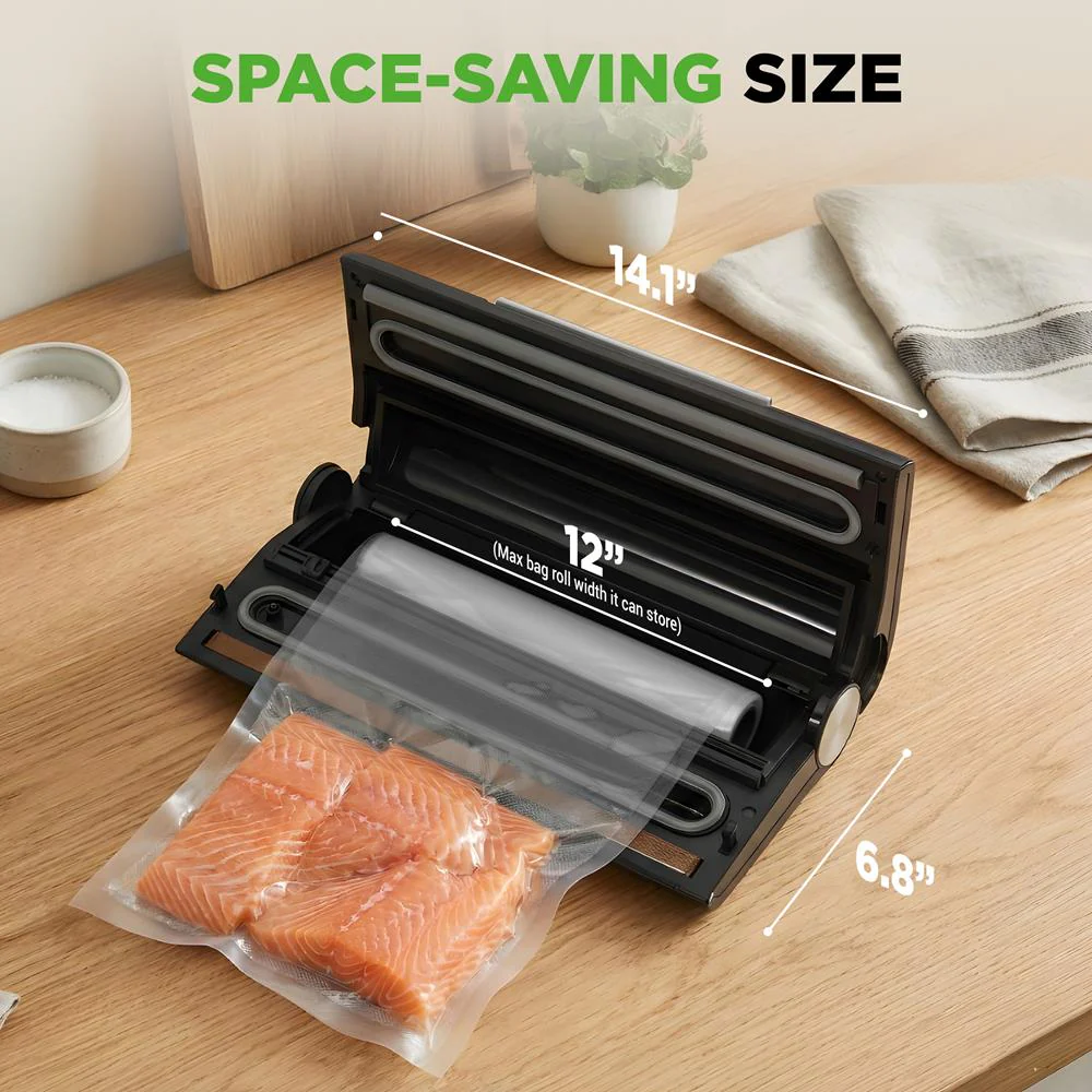 Nutrichef Vacuum Sealer Machine - 80Kpa Automatic Food Sealer With Built-In Cutter, Storage Bag Compartment, Air Suction Hose, 1 Roll & 5 Vacuum Bags For Meal Prep, Bulk Storage & Food Portioning (Silver) - Image 8