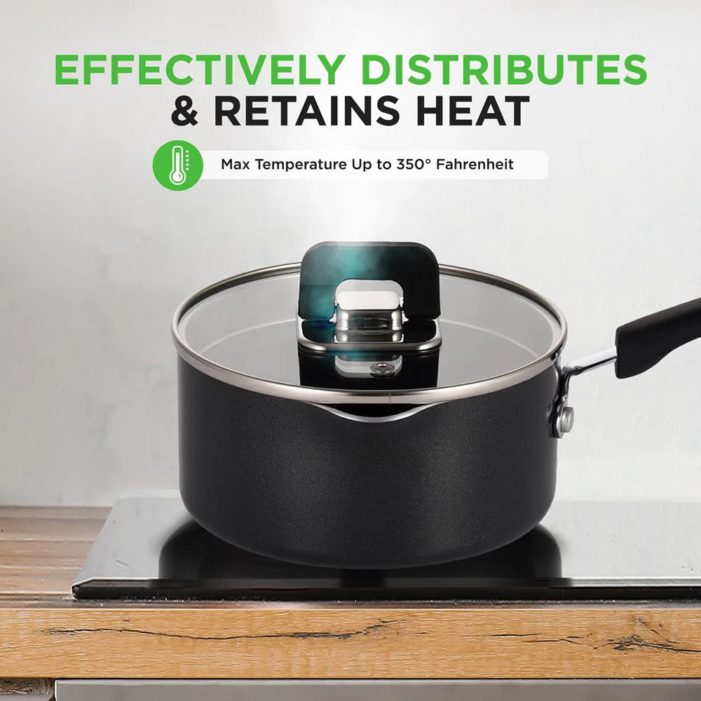 Saucepan Pot 3.1 Qt Non-Stick Foldable Knob Tempered Glass Lid - Image 2