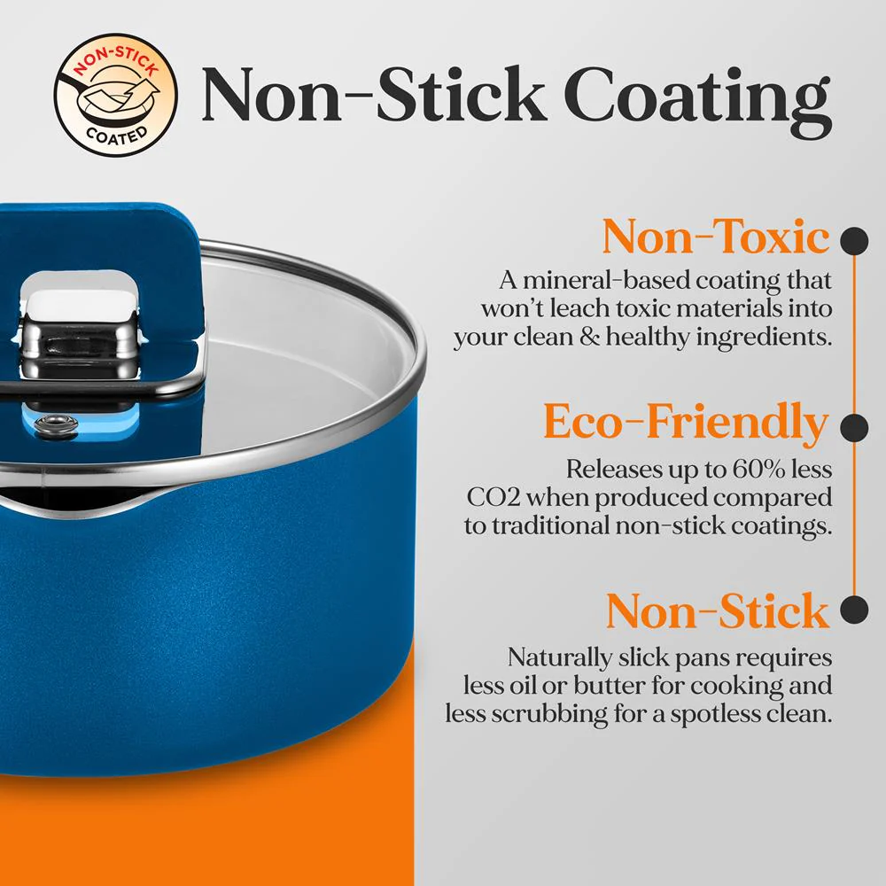 Saucepan Pot 3.1 Qt Non-Stick Foldable Knob Blue - Image 3