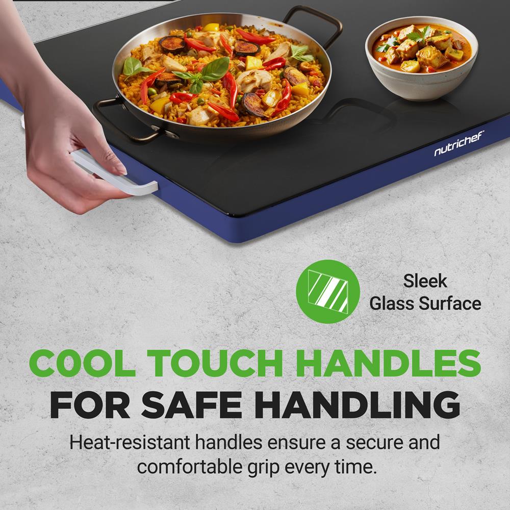 Electric Warming Tray Keeps Food Warm Glass Surface Adjustable Temp Blue - Image 3