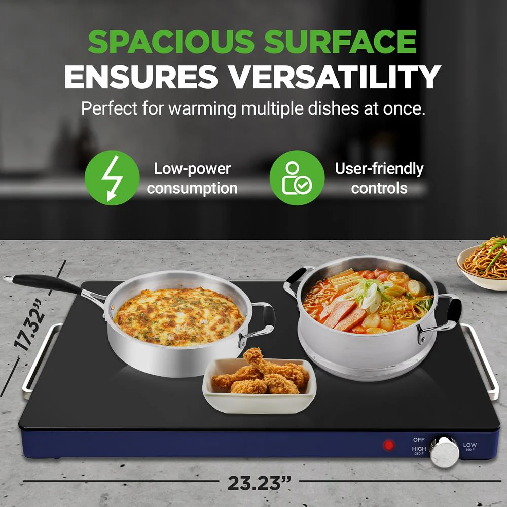 Electric Warming Tray Keeps Food Warm Glass Surface Adjustable Temp Blue - Image 4