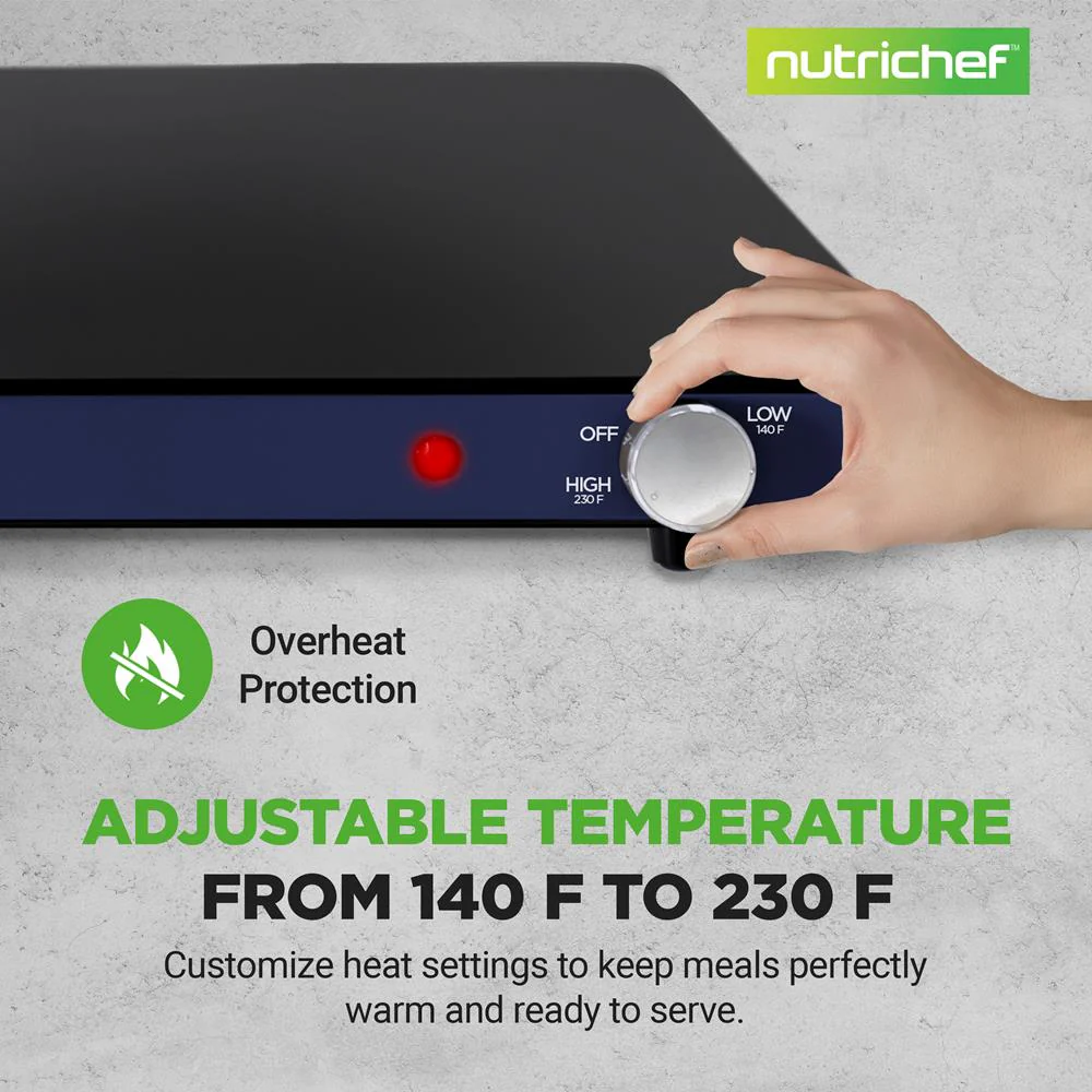Electric Warming Tray Keeps Food Warm Glass Surface Adjustable Temp Blue - Image 5