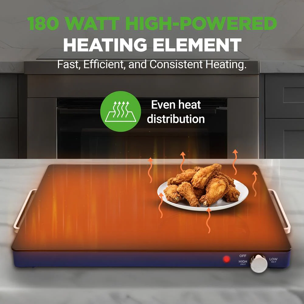 Electric Warming Tray Keeps Food Warm Glass Surface Adjustable Temp Blue - Image 6