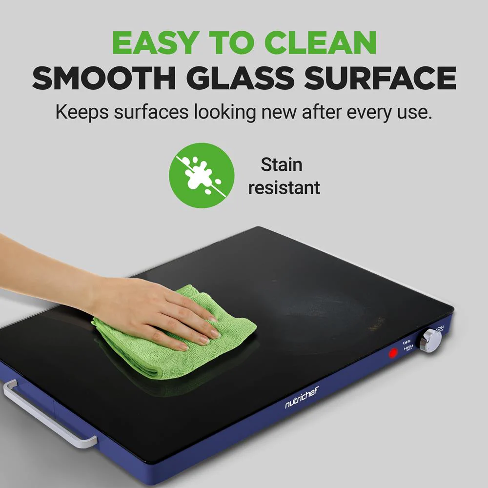Electric Warming Tray Keeps Food Warm Glass Surface Adjustable Temp Blue - Image 7