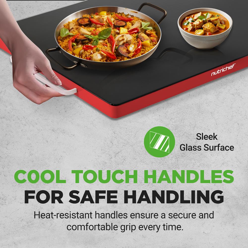 Electric Warming Tray Keeps Food Warm Glass Surface Adjustable Temp Red - Image 3