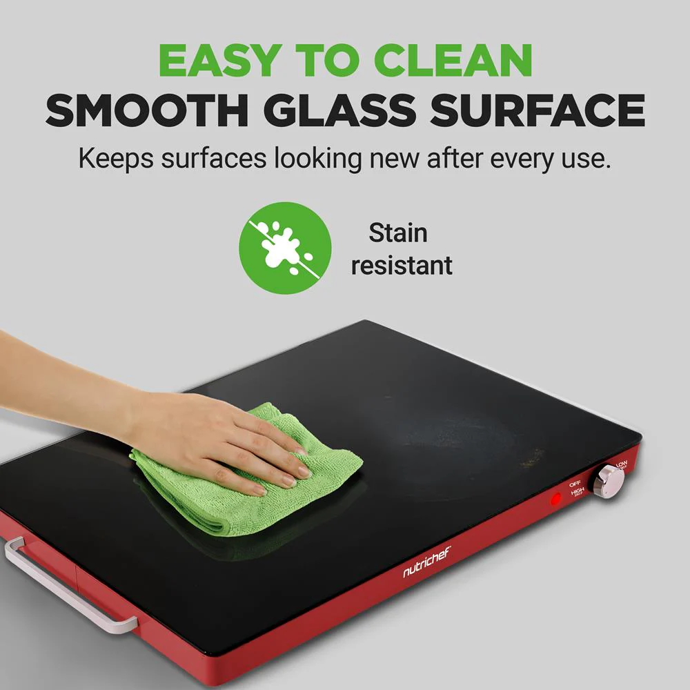 Electric Warming Tray Keeps Food Warm Glass Surface Adjustable Temp Red - Image 7