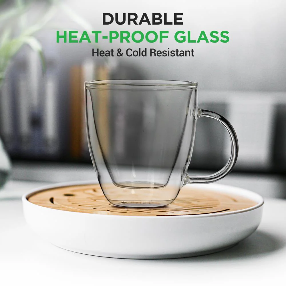 Espresso Cups Set, Insulated Double-Walled Glass, 5.2 Oz, Clear - Image 4