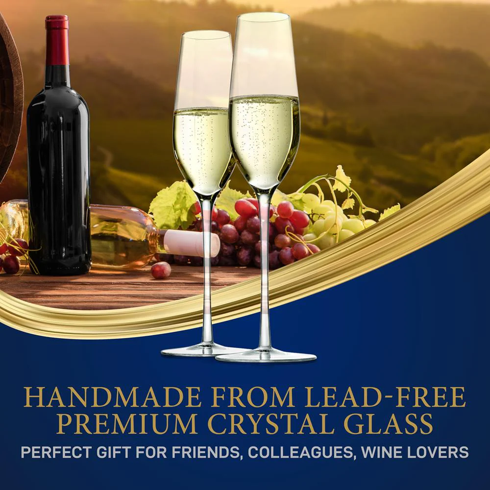 Champagne Flutes Set of 2, Preserve Bubbles, Lead-Free Crystal - Image 2