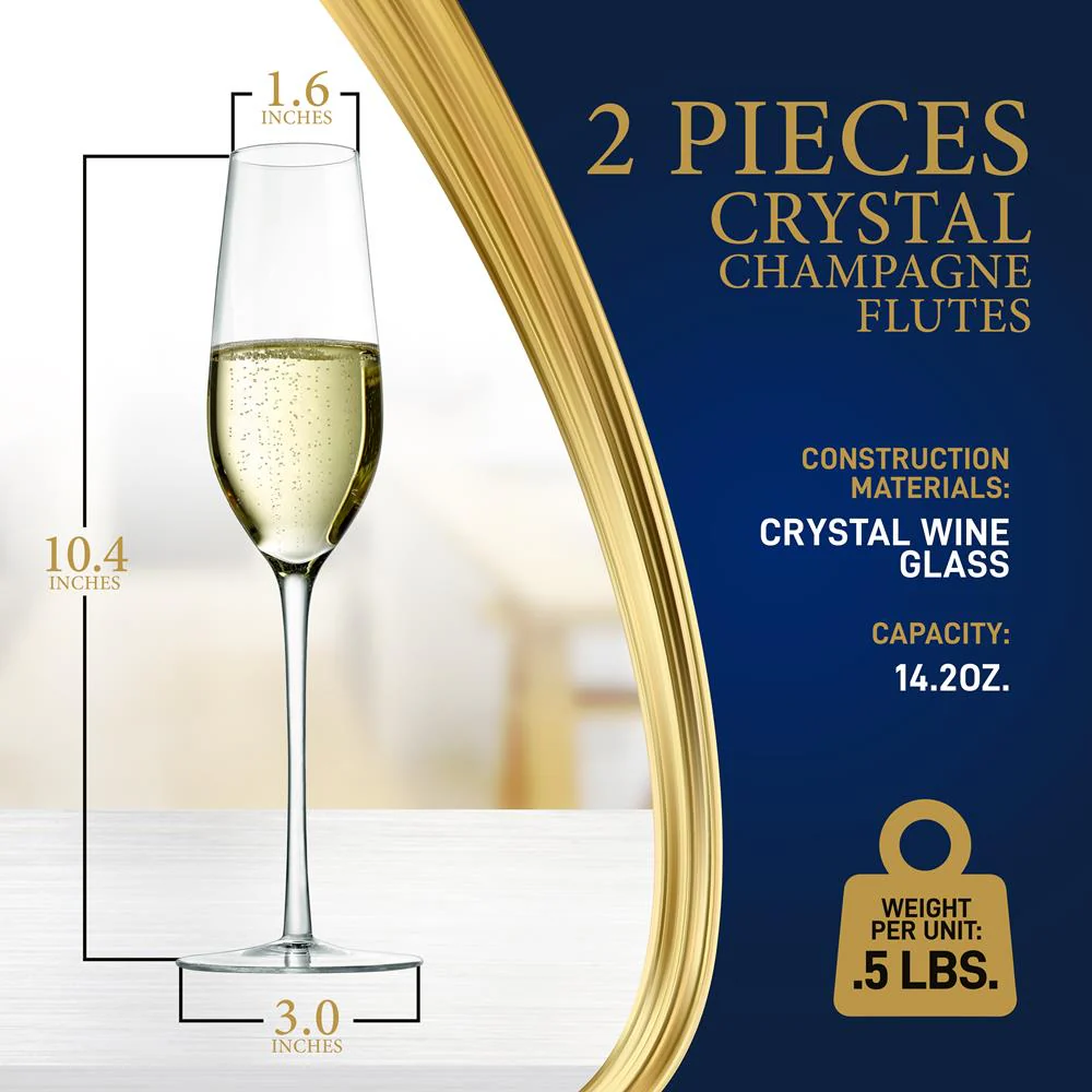 Champagne Flutes Set of 2, Preserve Bubbles, Lead-Free Crystal - Image 7