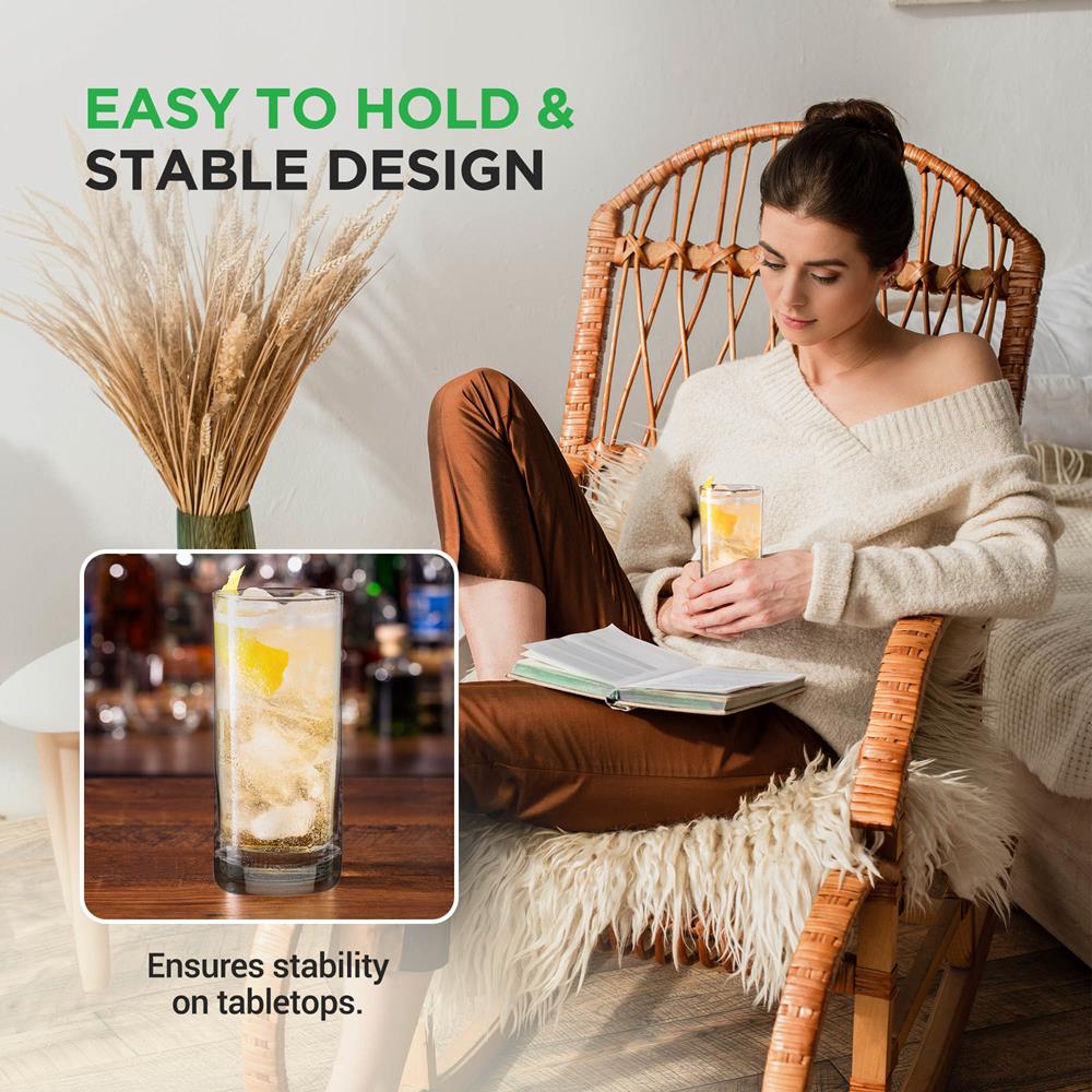 Highball Glasses Set of 2, Durable Crystal, Dishwasher Safe, 14.2 oz - Image 3
