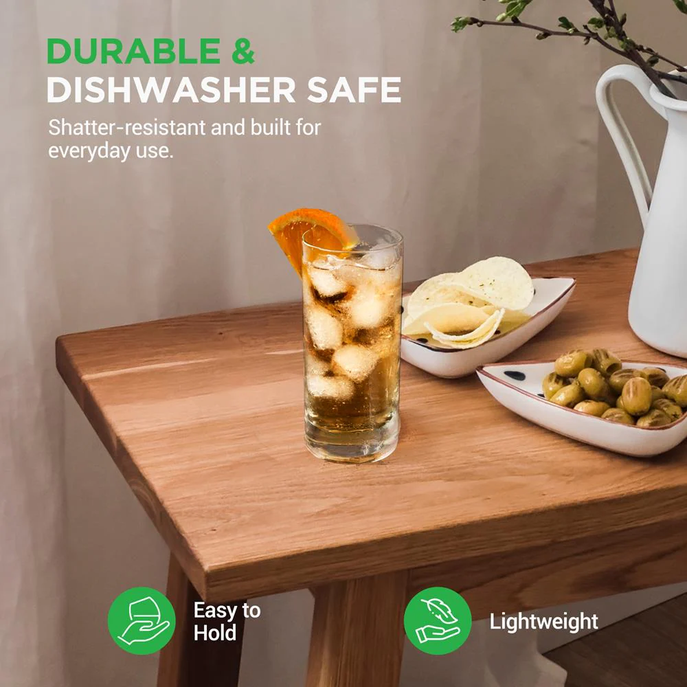 Highball Glasses Set of 2, Durable Crystal, Dishwasher Safe, 14.2 oz - Image 5