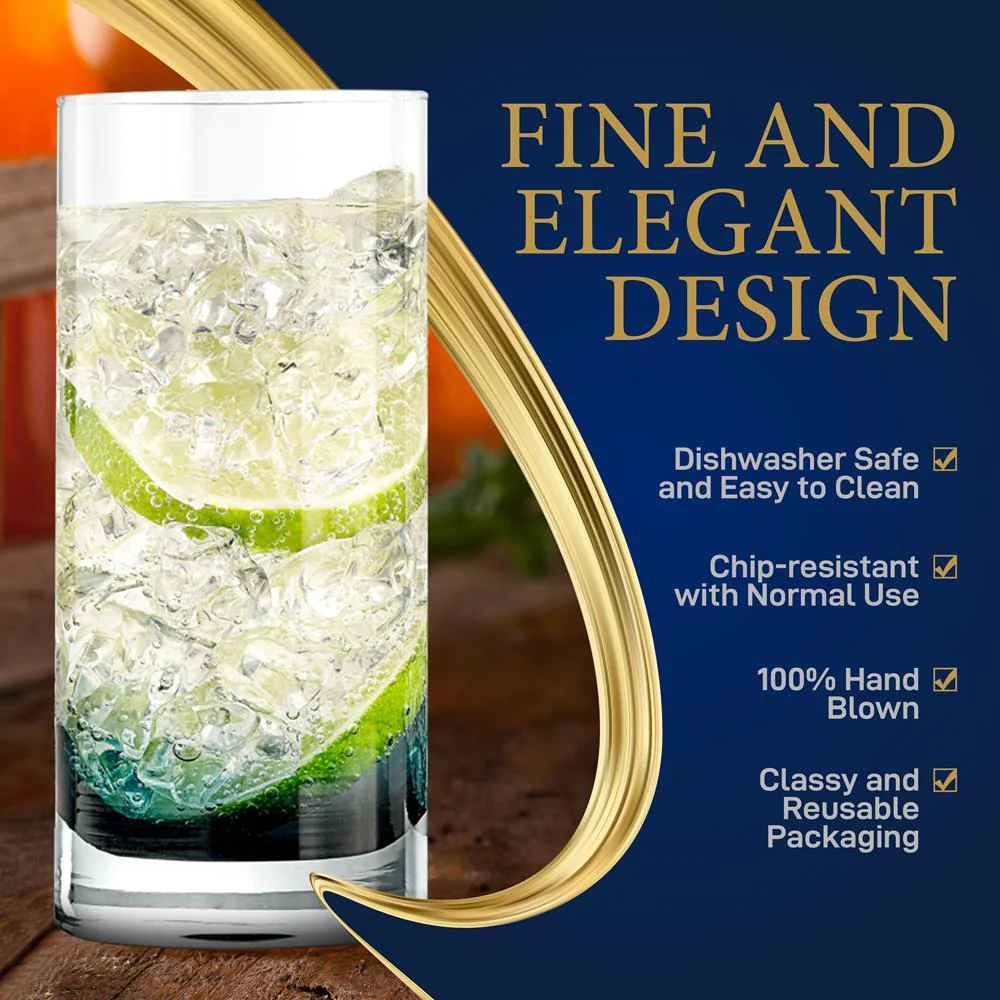Highball Glasses Set of 2 - Durable Crystal, Dishwasher Safe, Clear - Image 3