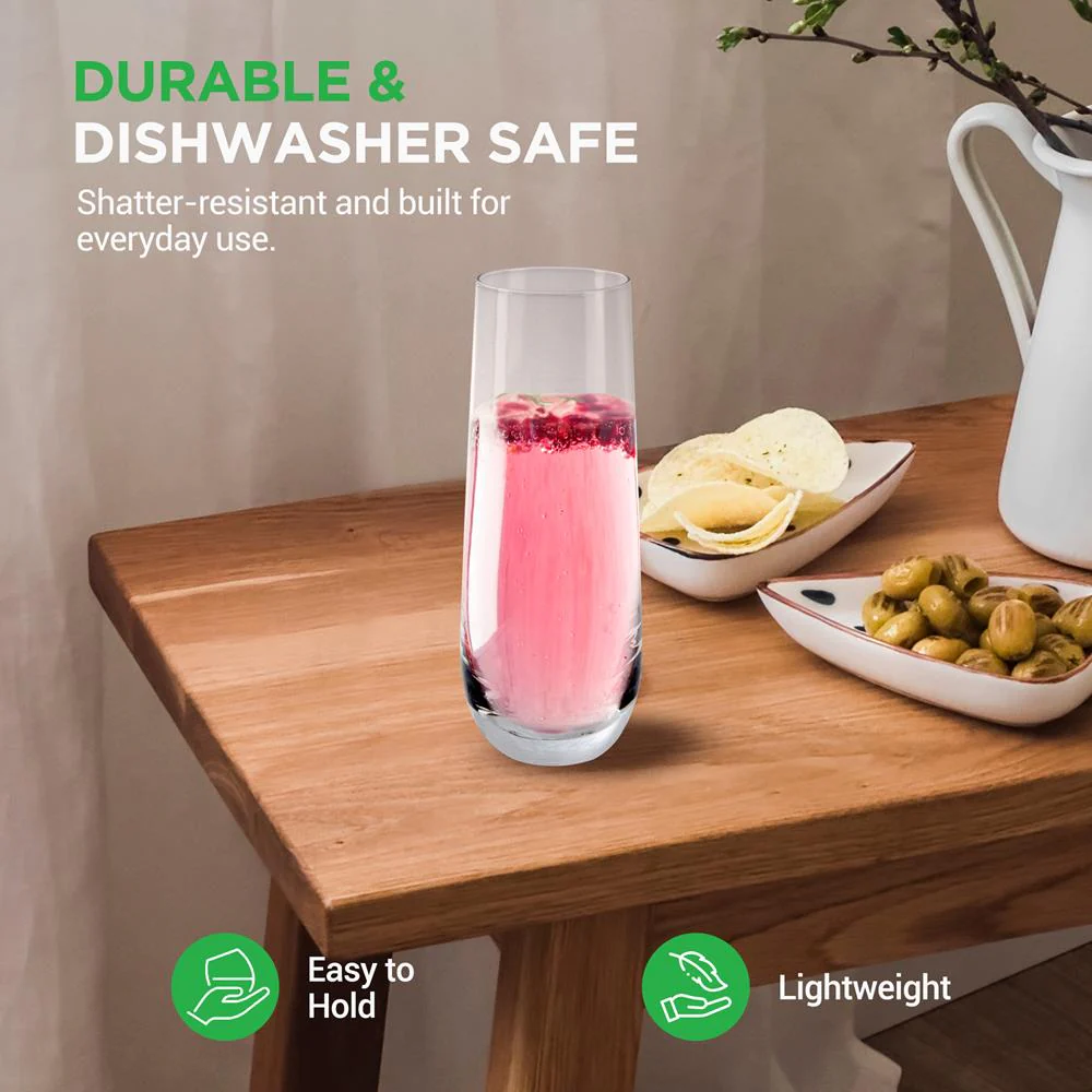 Stemless Champagne Flutes Set - Durable Lead-Free Crystal, Dishwasher Safe - Image 5
