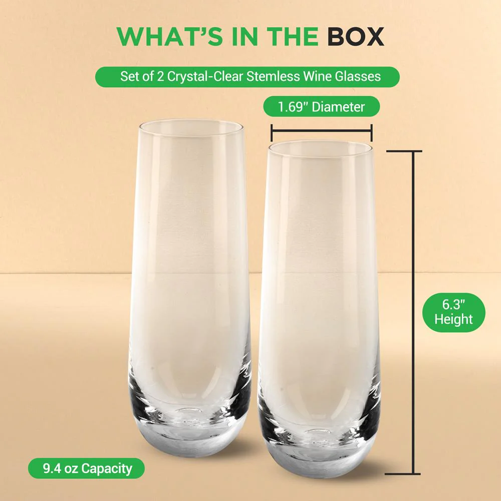 Stemless Champagne Flutes Set - Durable Lead-Free Crystal, Dishwasher Safe - Image 7