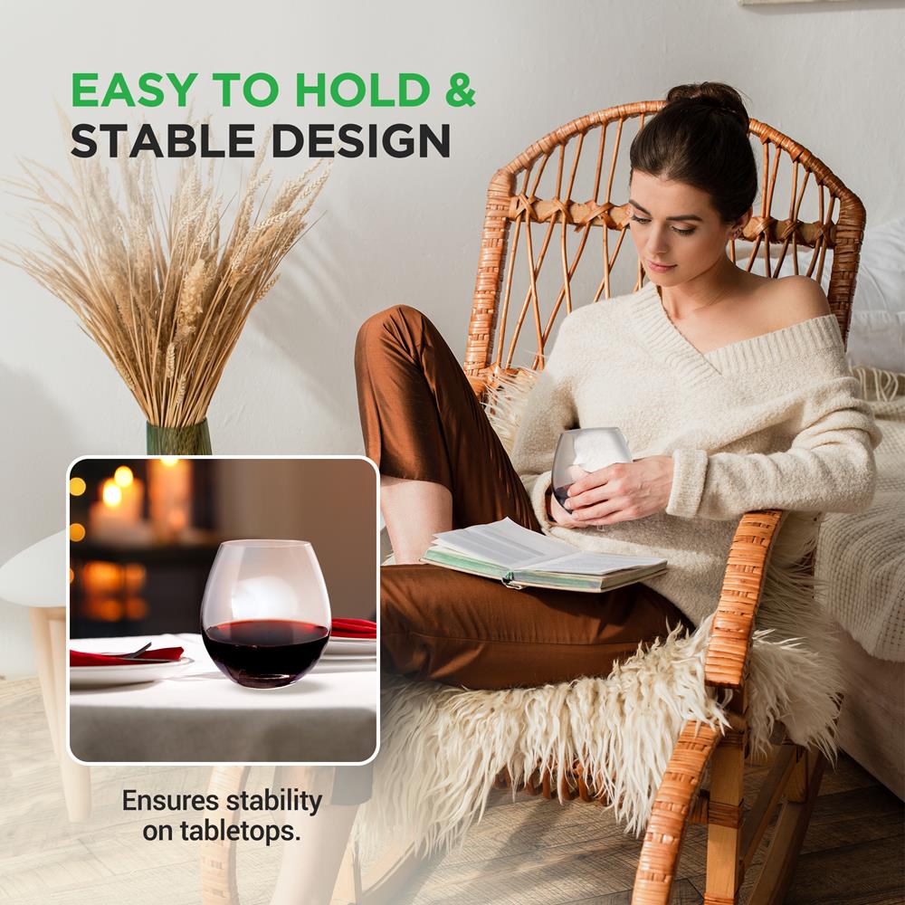 Stemless Wine Glasses Set, 19 Oz, Hand Blown Crystal, Dishwasher Safe - Image 3