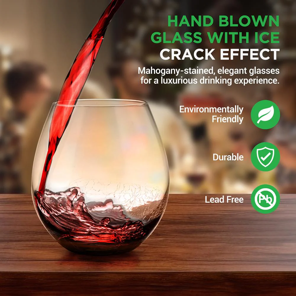 Stemless Wine Glasses Set, 19 Oz, Hand Blown Crystal, Dishwasher Safe - Image 5