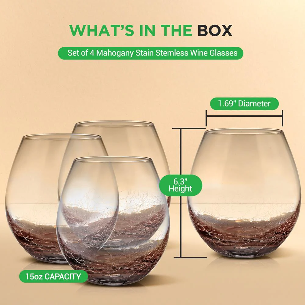 Stemless Wine Glasses Set, 19 Oz, Hand Blown Crystal, Dishwasher Safe - Image 7