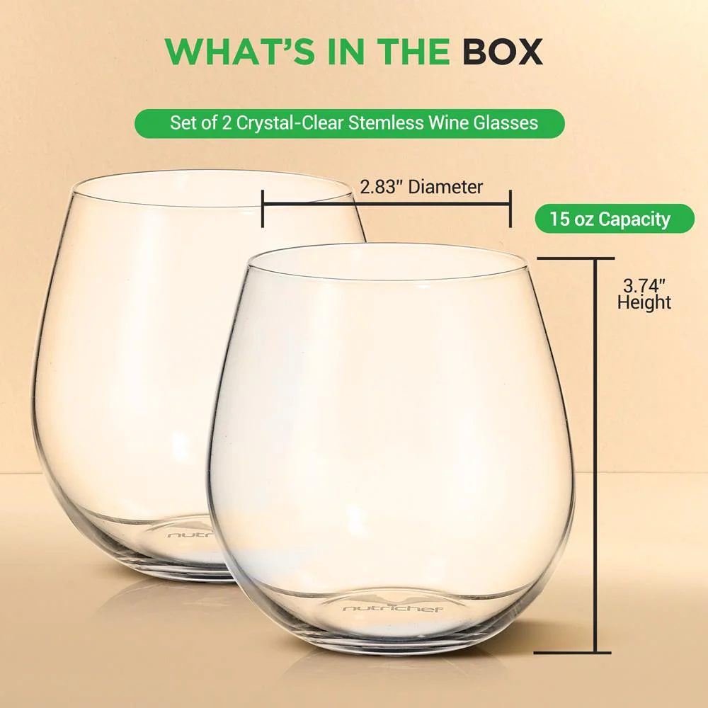 Stemless Wine Glasses Set of 2, Shatter-Resistant Crystal, 15 Oz - Image 8