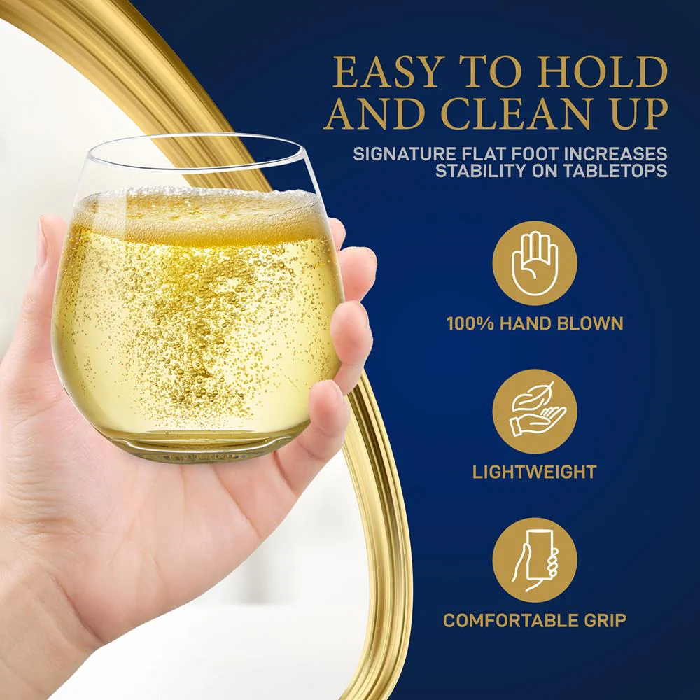 Stemless Wine Glasses Set of 4 - Elegant Crystal, Shatter-Resistant, Clear - Image 3