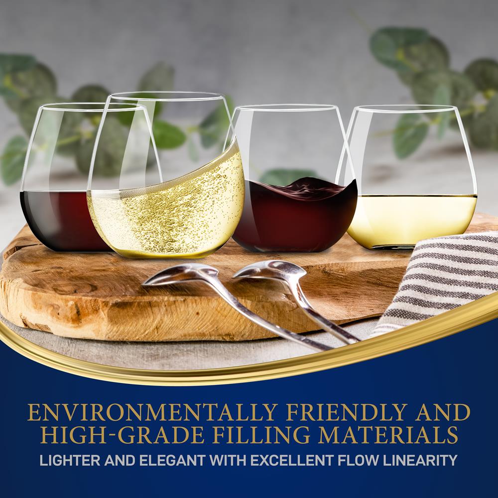 Stemless Wine Glasses Set of 4 - Elegant Crystal, Shatter-Resistant, Clear - Image 4