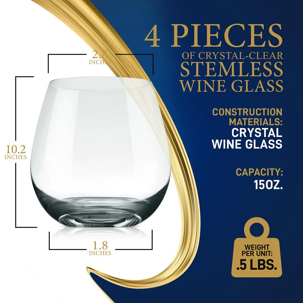 Stemless Wine Glasses Set of 4 - Elegant Crystal, Shatter-Resistant, Clear - Image 6