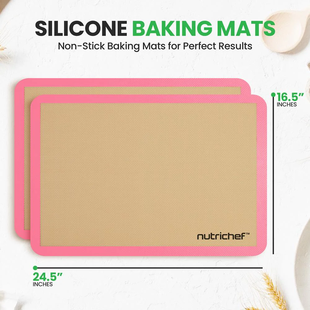 Silicone Baking Mats Non-stick Food-Grade Oven-Safe 480°F Pink - Image 2