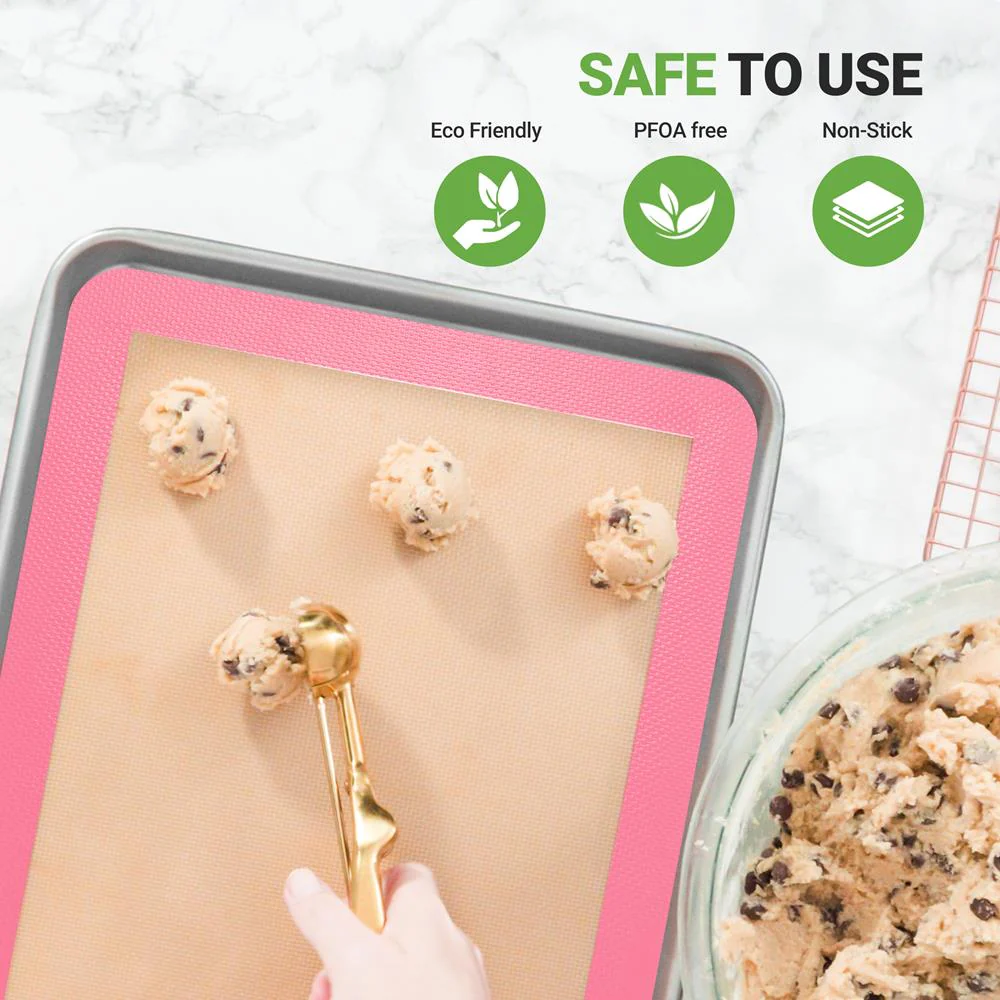 Silicone Baking Mats Non-stick Food-Grade Oven-Safe 480°F Pink - Image 3