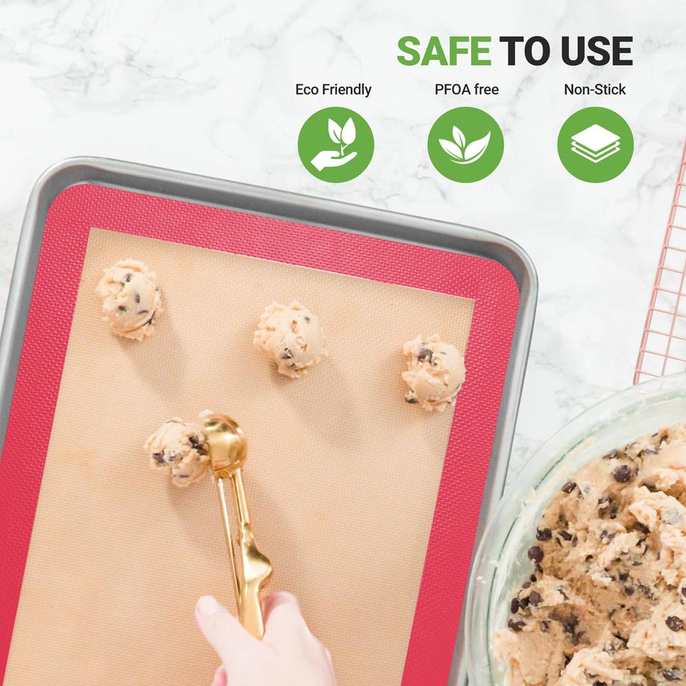 Silicone Baking Mats - Nonstick, Oven-Safe 480°F, Red, 24.4"x16.5" - Image 3