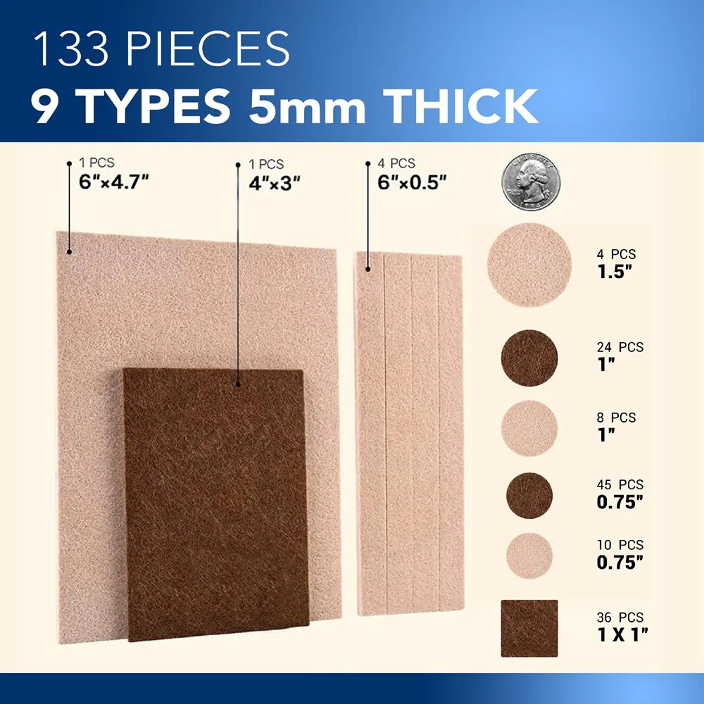 Felt Furniture Pads 133-Piece Set Anti-Scratch Eco-Friendly Brown - Image 4