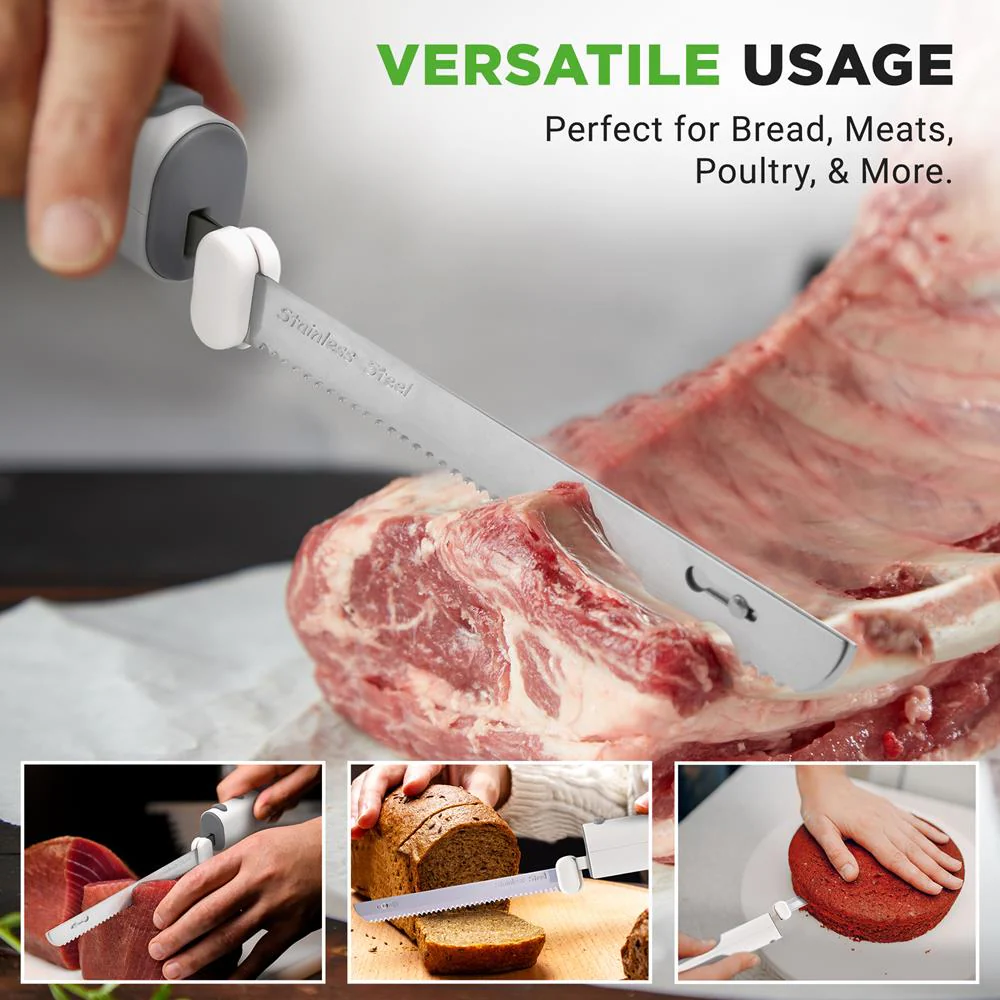 Cordless Electric Knife, Quick Carving, Stainless Steel Blades, White/Grey - Image 2