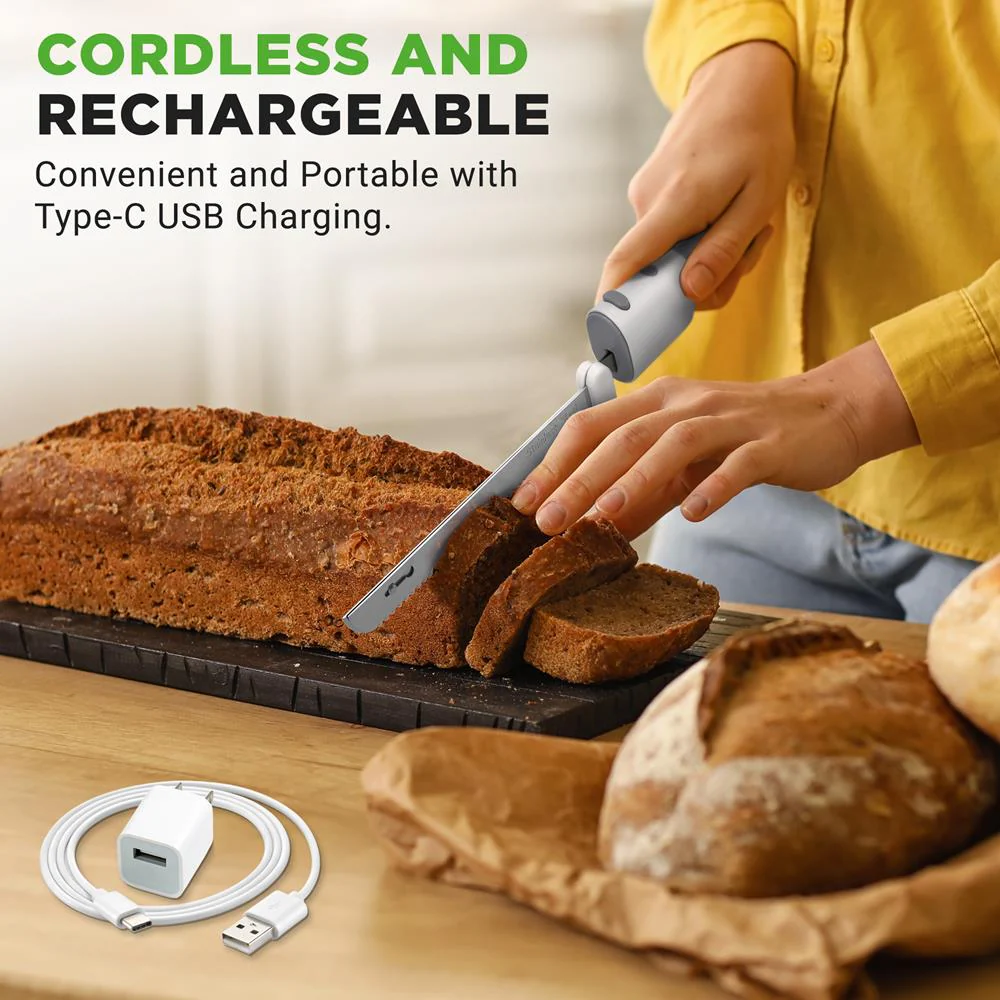 Cordless Electric Knife, Quick Carving, Stainless Steel Blades, White/Grey - Image 3
