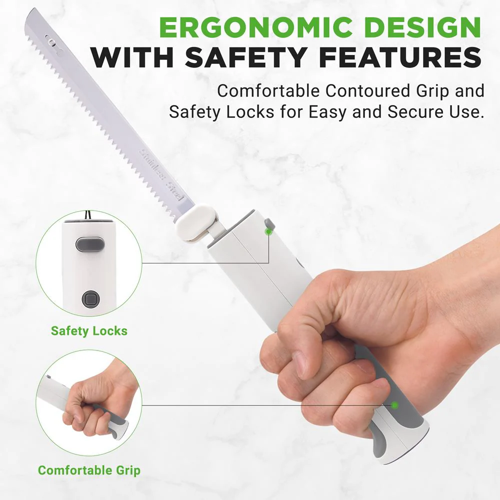 Cordless Electric Knife, Quick Carving, Stainless Steel Blades, White/Grey - Image 4