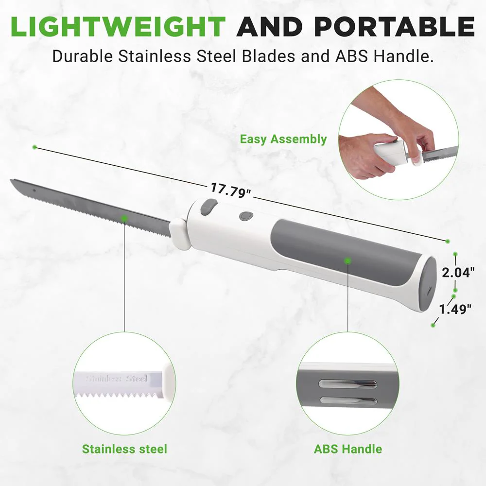 Cordless Electric Knife, Quick Carving, Stainless Steel Blades, White/Grey - Image 6