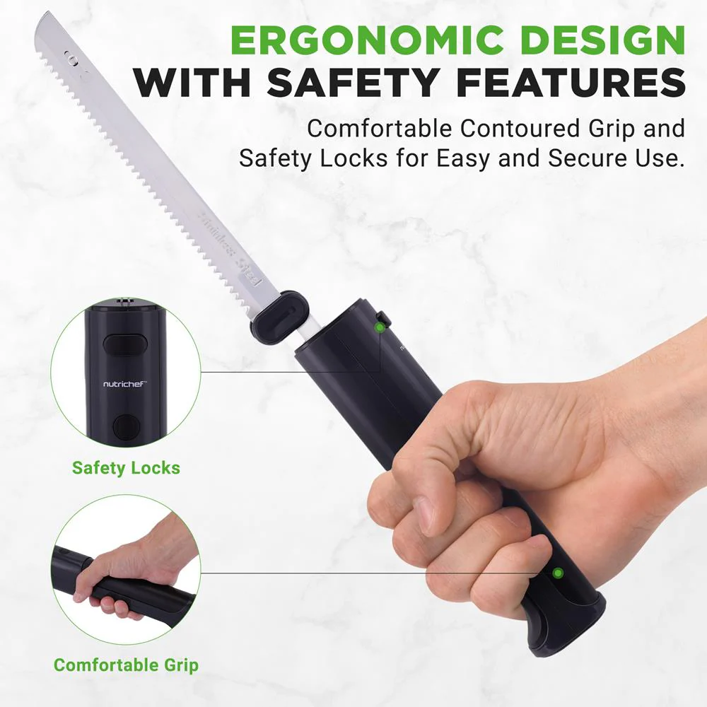 Cordless Electric Knife, Quick Carving, Stainless Steel Blades, Black - Image 4