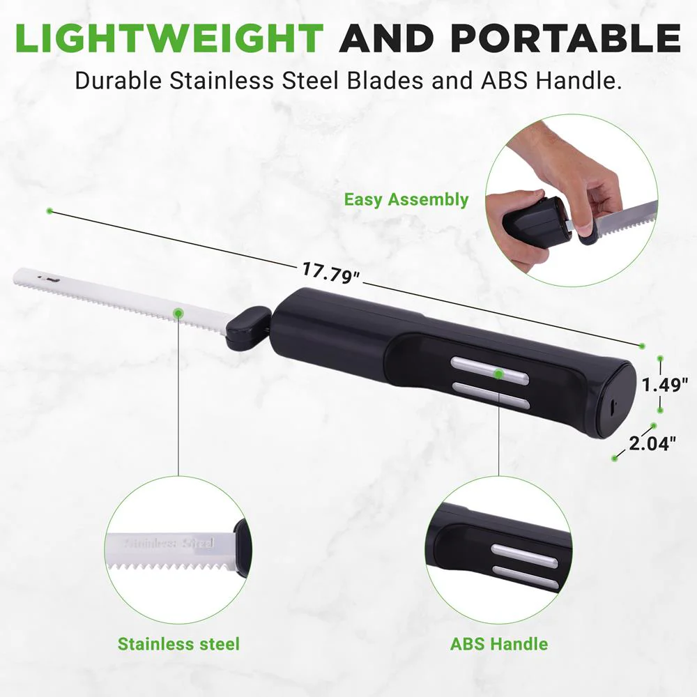 Cordless Electric Knife, Quick Carving, Stainless Steel Blades, Black - Image 6