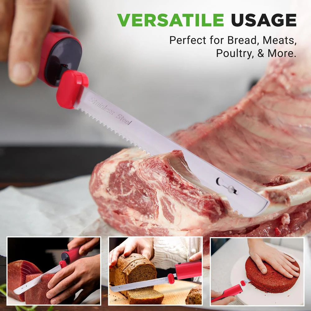 Cordless Electric Knife Easy Carving Stainless Steel Blades Red - Image 2