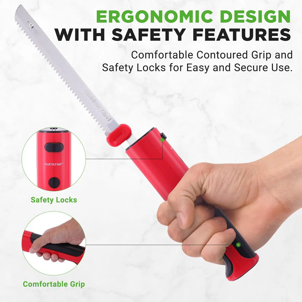 Cordless Electric Knife Easy Carving Stainless Steel Blades Red - Image 4
