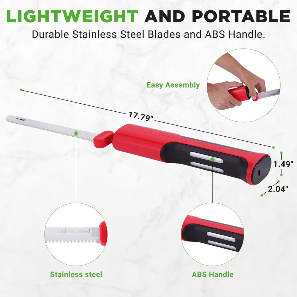 Cordless Electric Knife Easy Carving Stainless Steel Blades Red - Image 6
