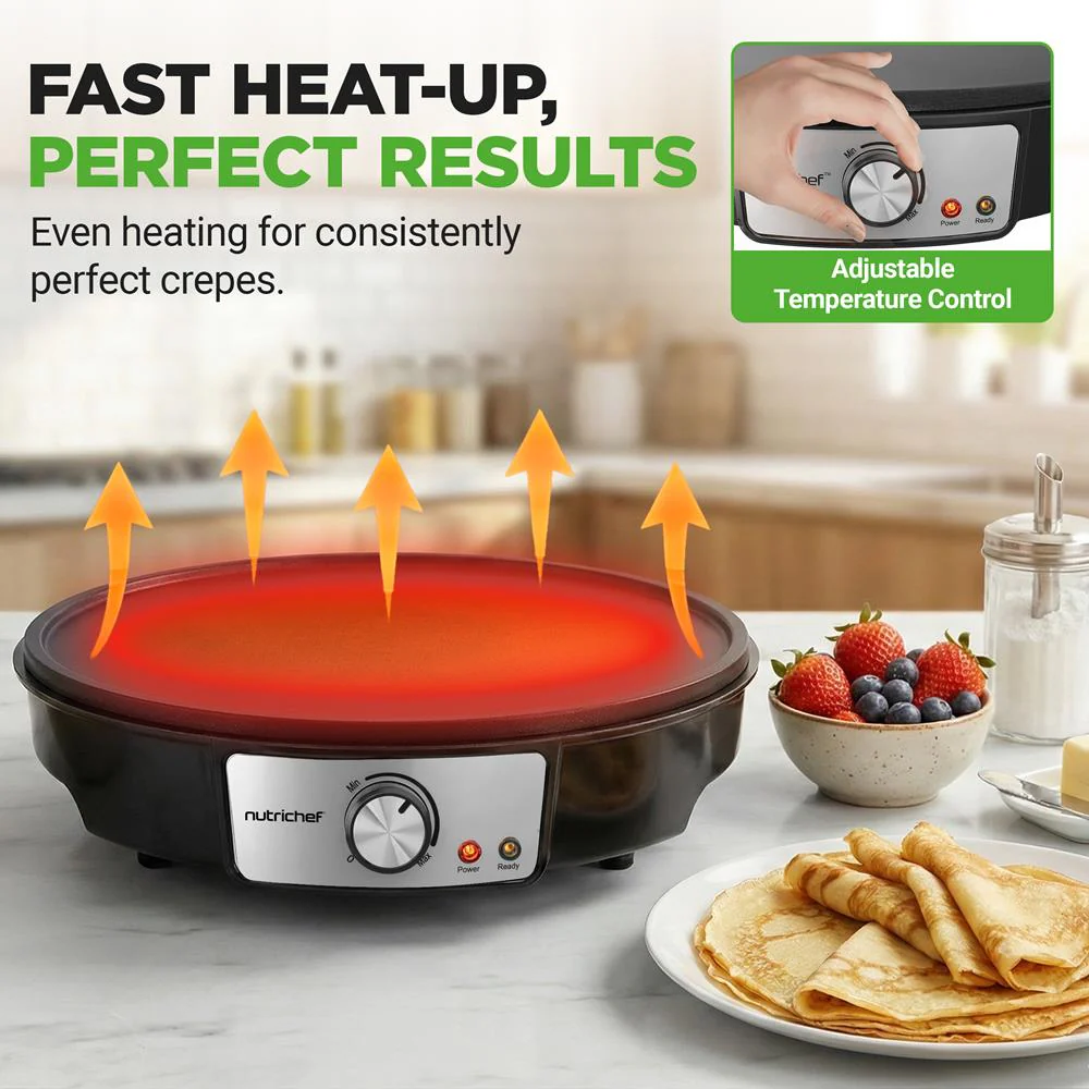 Electric Crepe Maker - Quick Cooking, Nonstick 12" Aluminum Griddle - Image 3