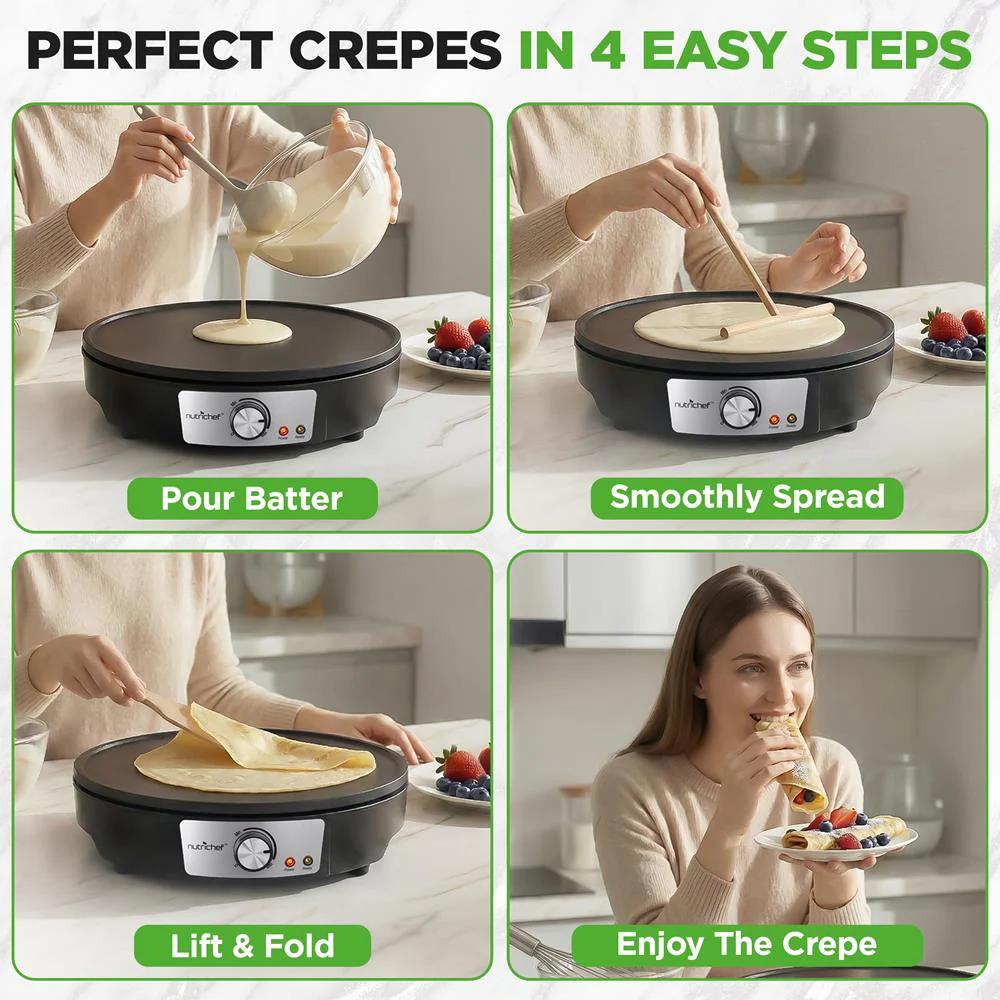 Electric Crepe Maker - Quick Cooking, Nonstick 12" Aluminum Griddle - Image 4