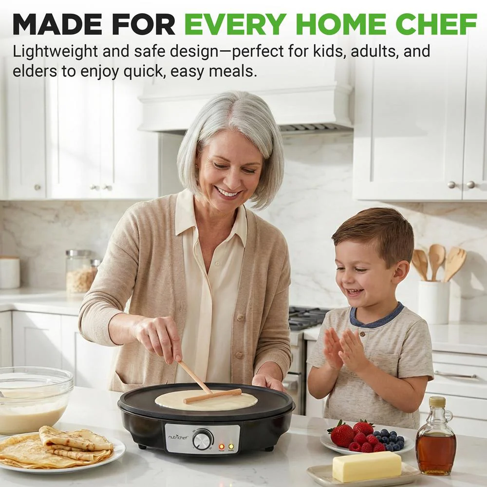 Electric Crepe Maker - Quick Cooking, Nonstick 12" Aluminum Griddle - Image 6